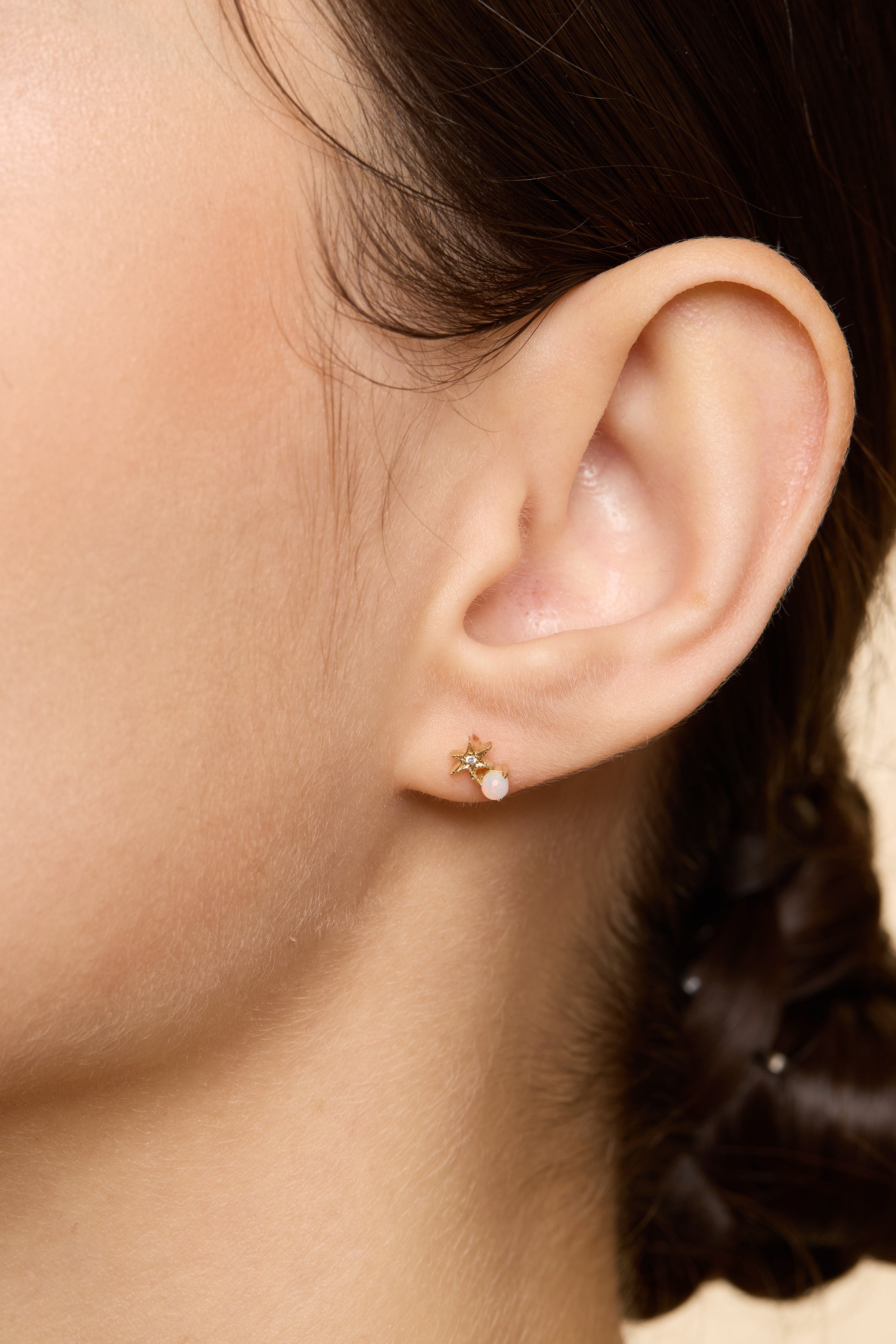 14K Gold Birthstone Star Earrings (Pair)