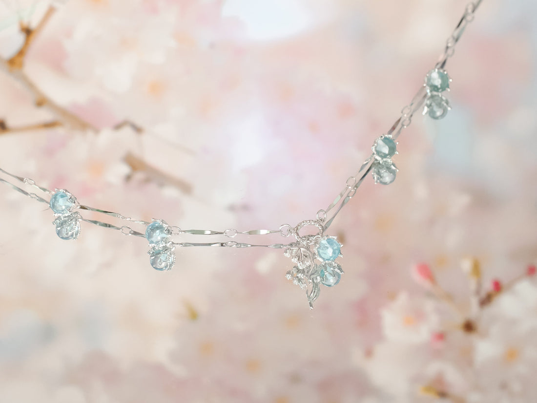 Blue Topaz Silver Dangle Choker - Lily of the Valley