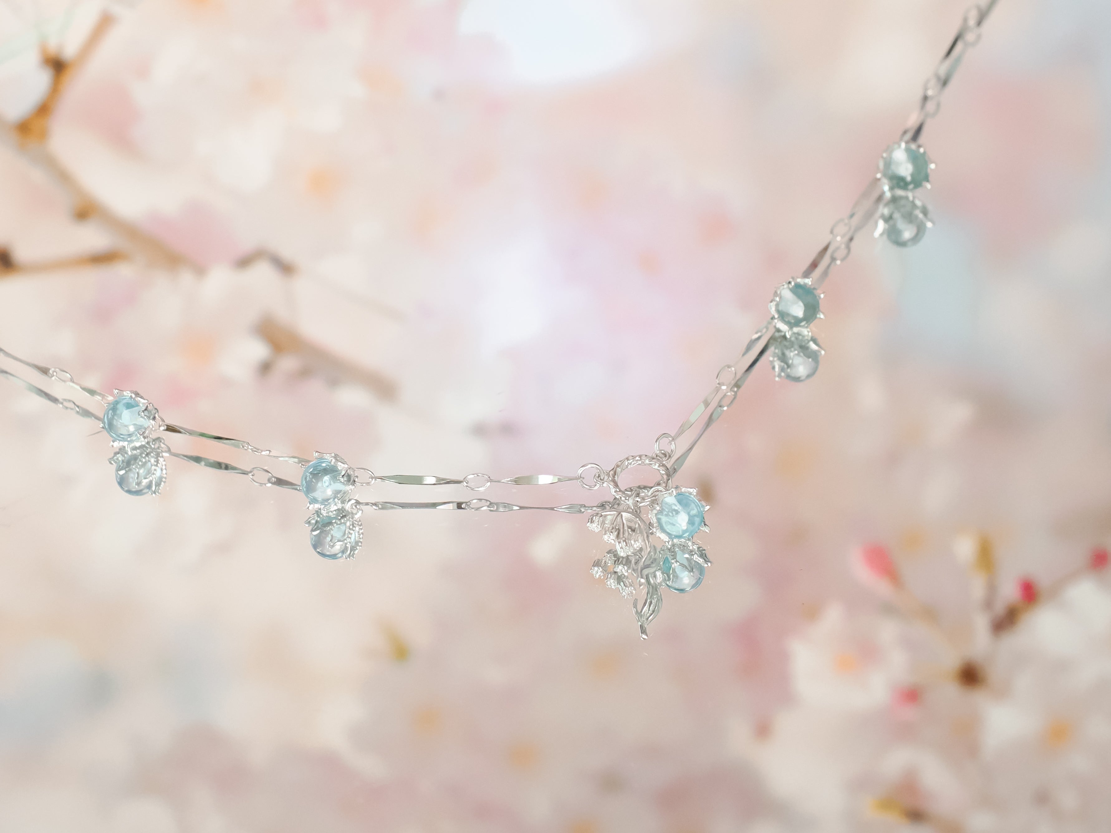Blue Topaz Silver Dangle Choker - Lily of the Valley