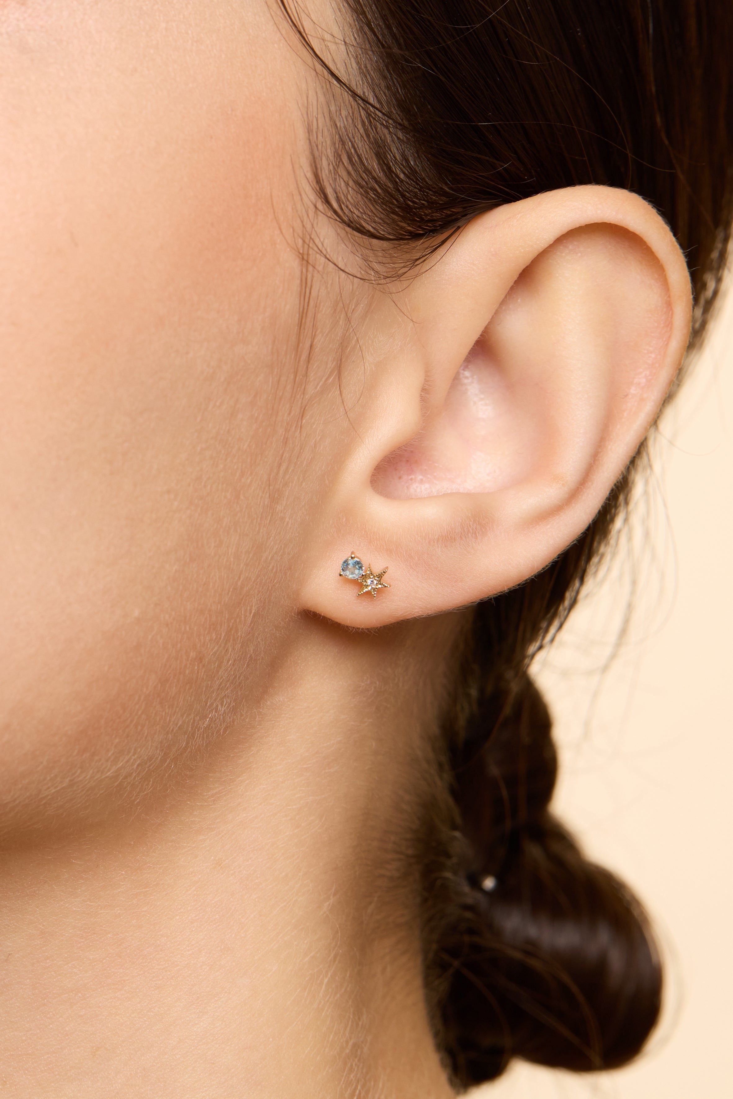 14K Gold Birthstone Star Earrings (Pair)