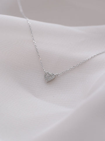 Love Story 14K White Gold Diamond Pavé Heart Necklace