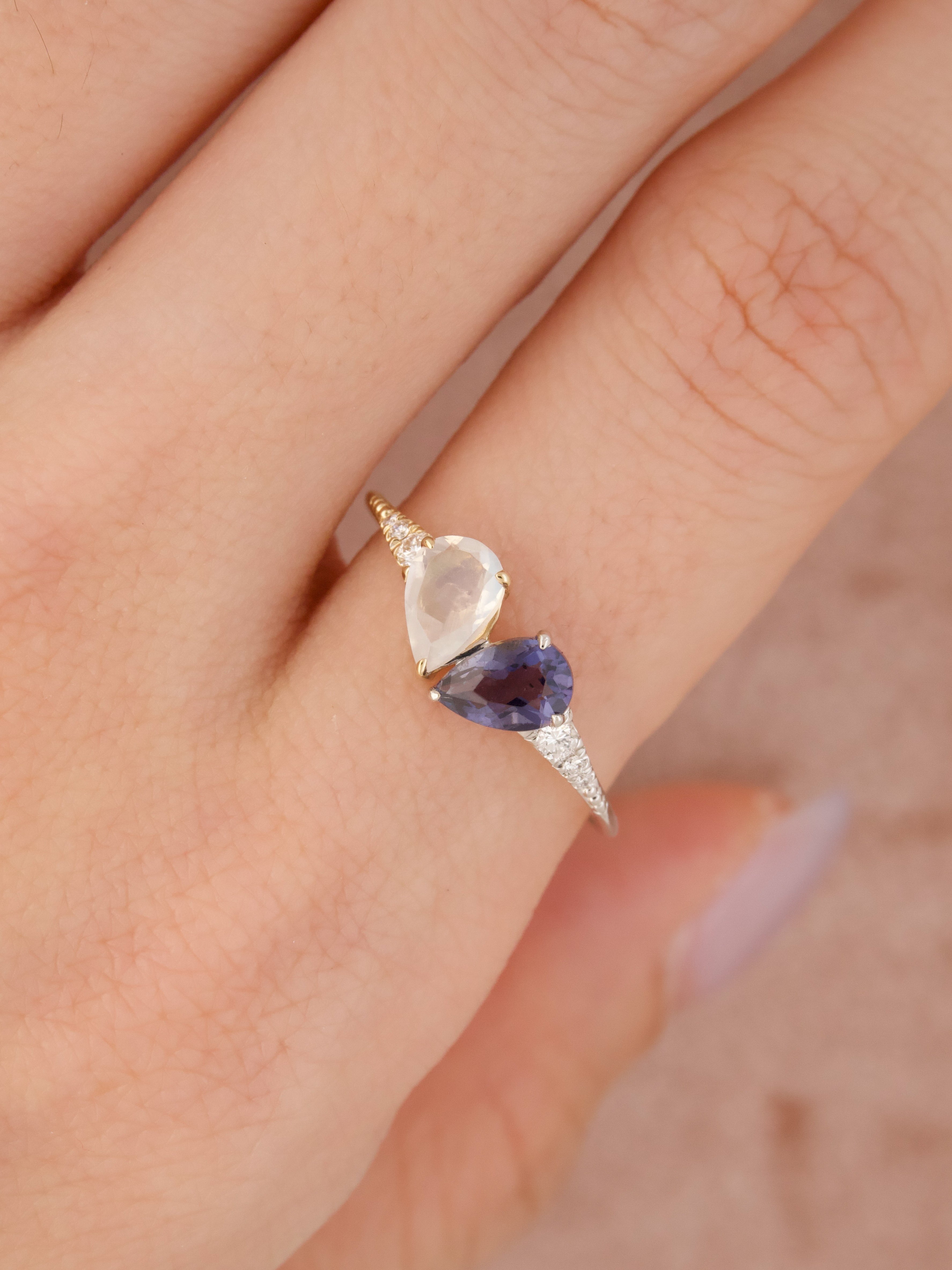 14K White & Yellow Gold Two Tone Heart Shaped Ring -  Toi et Moi