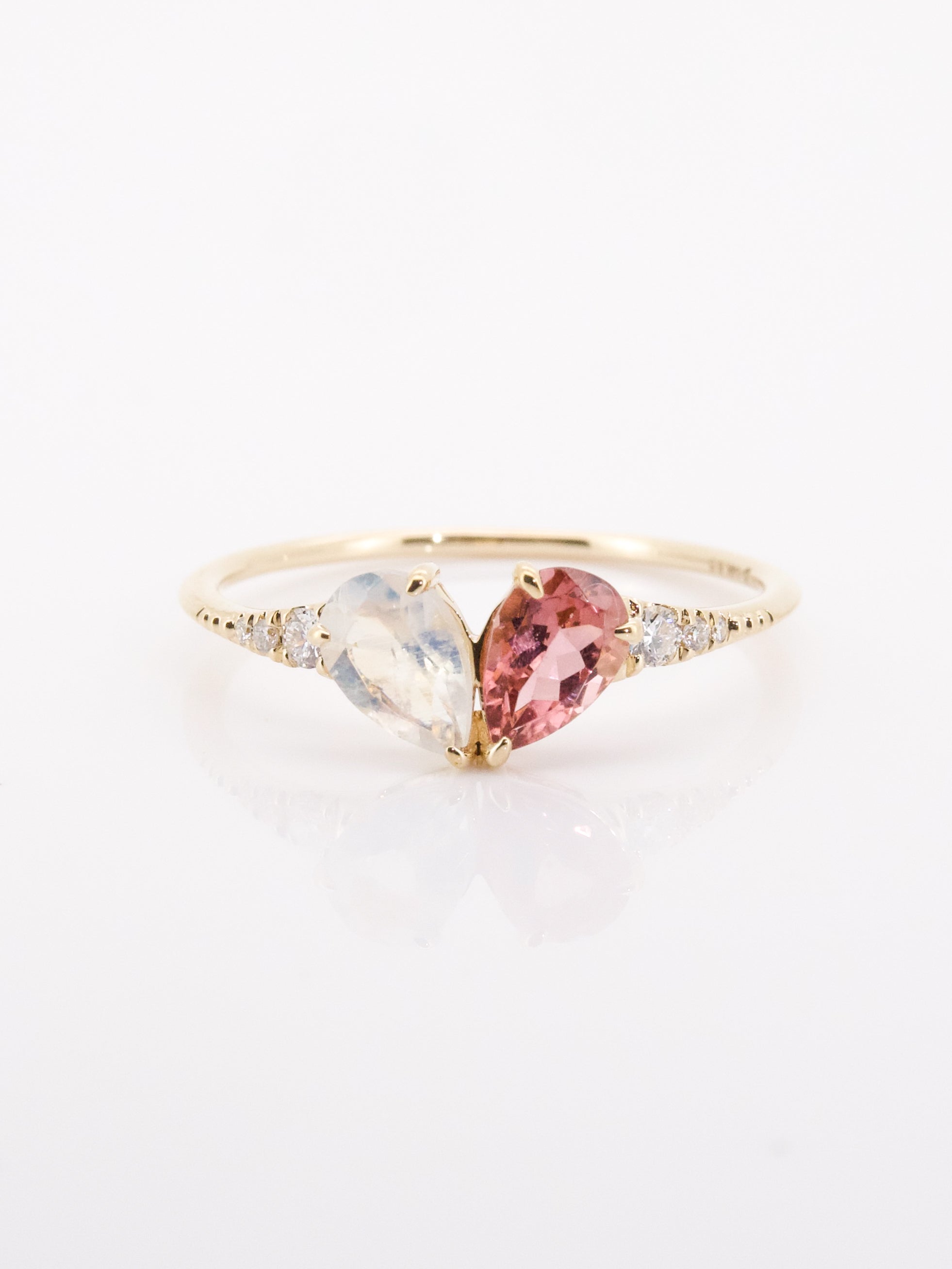 14K Yellow Gold Heart Shaped Ring -  Toi et Moi
