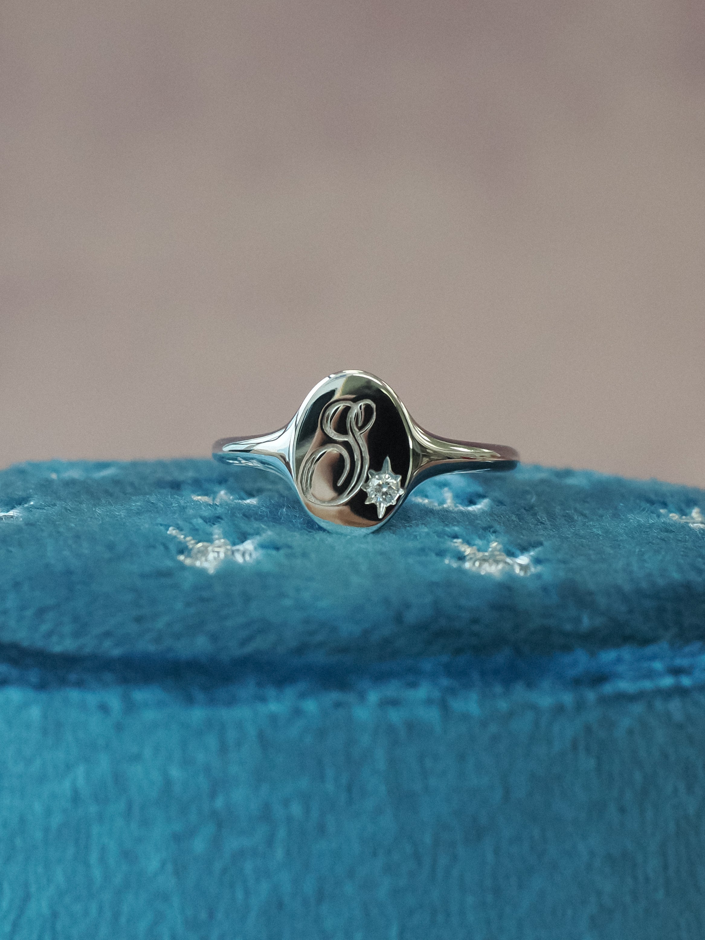 Heirloom 14K White Gold Initial Diamond Signet Ring