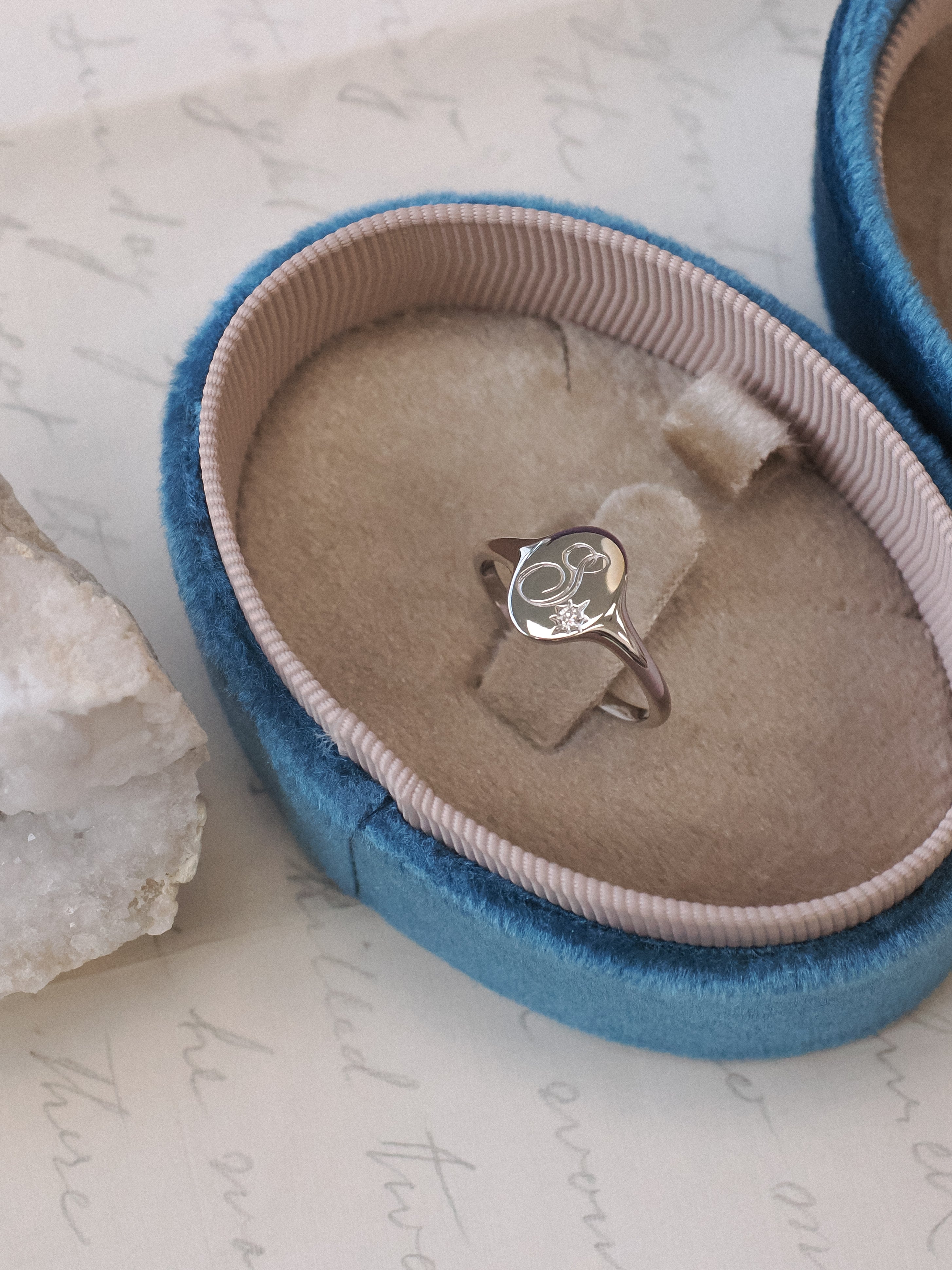 Heirloom 14K White Gold Initial Diamond Signet Ring