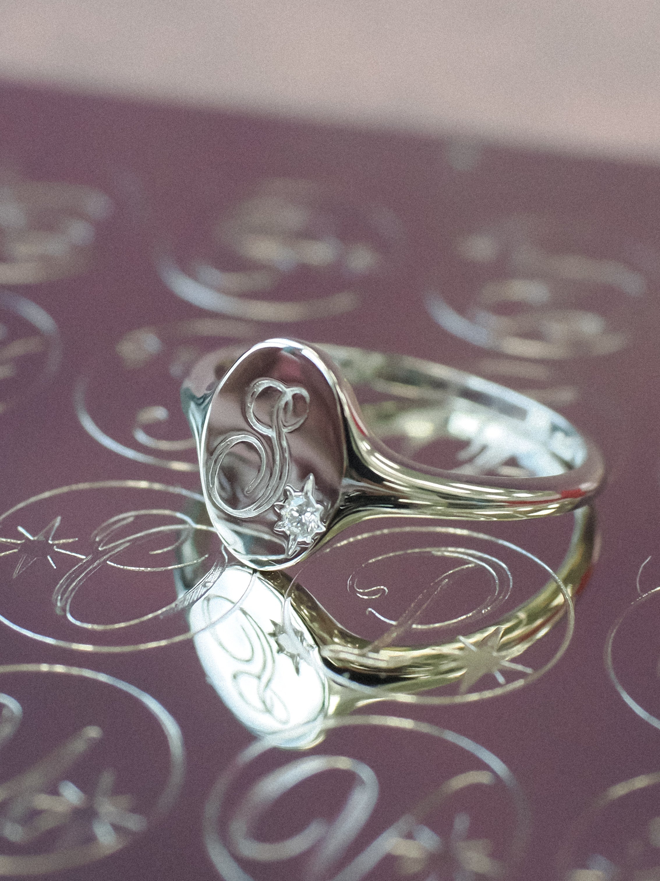 Heirloom 14K White Gold Initial Diamond Signet Ring