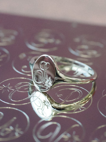 Heirloom 14K White Gold Initial Diamond Signet Ring