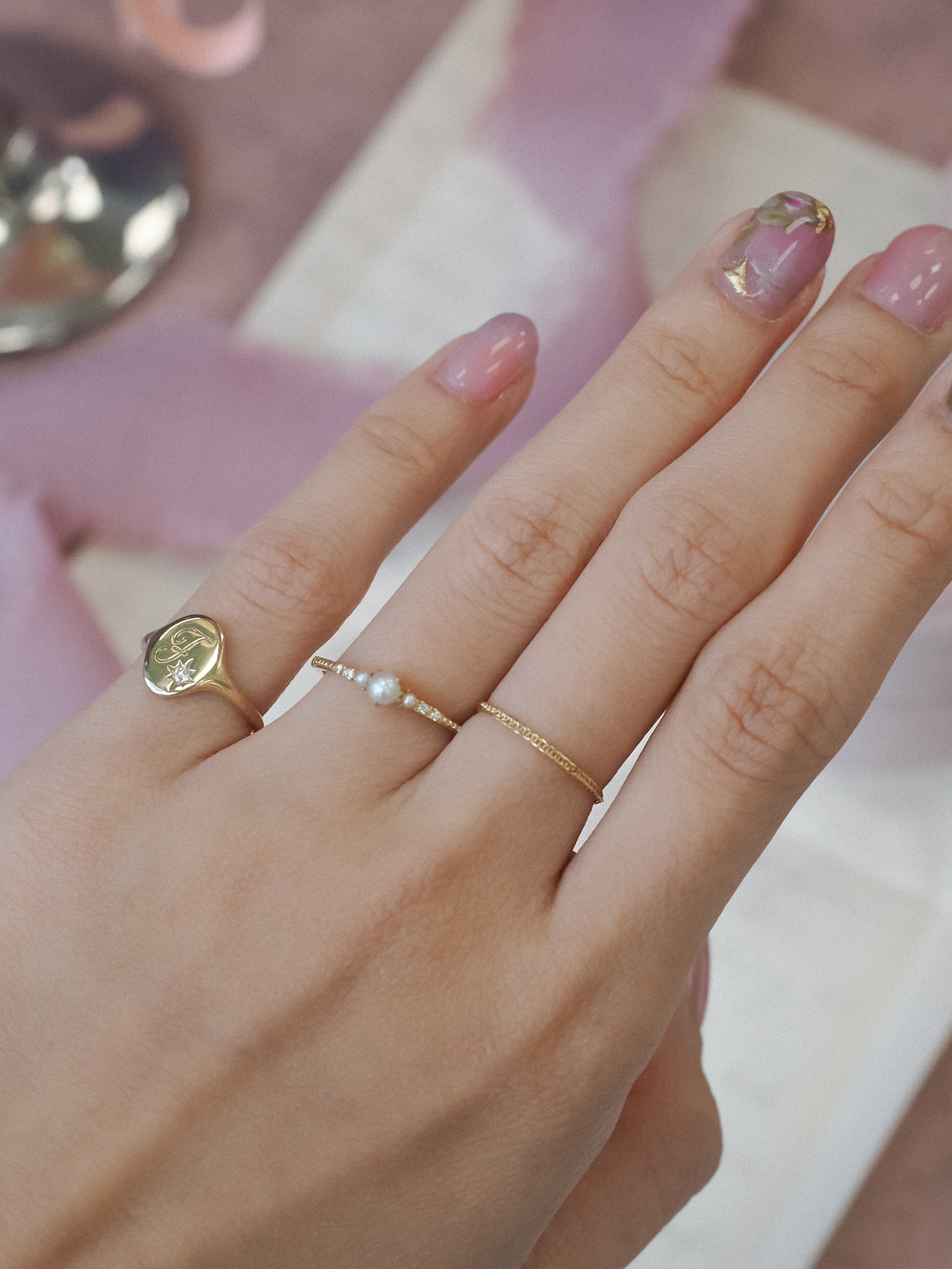 Heirloom 14K Yellow Gold Initial Diamond Signet Ring