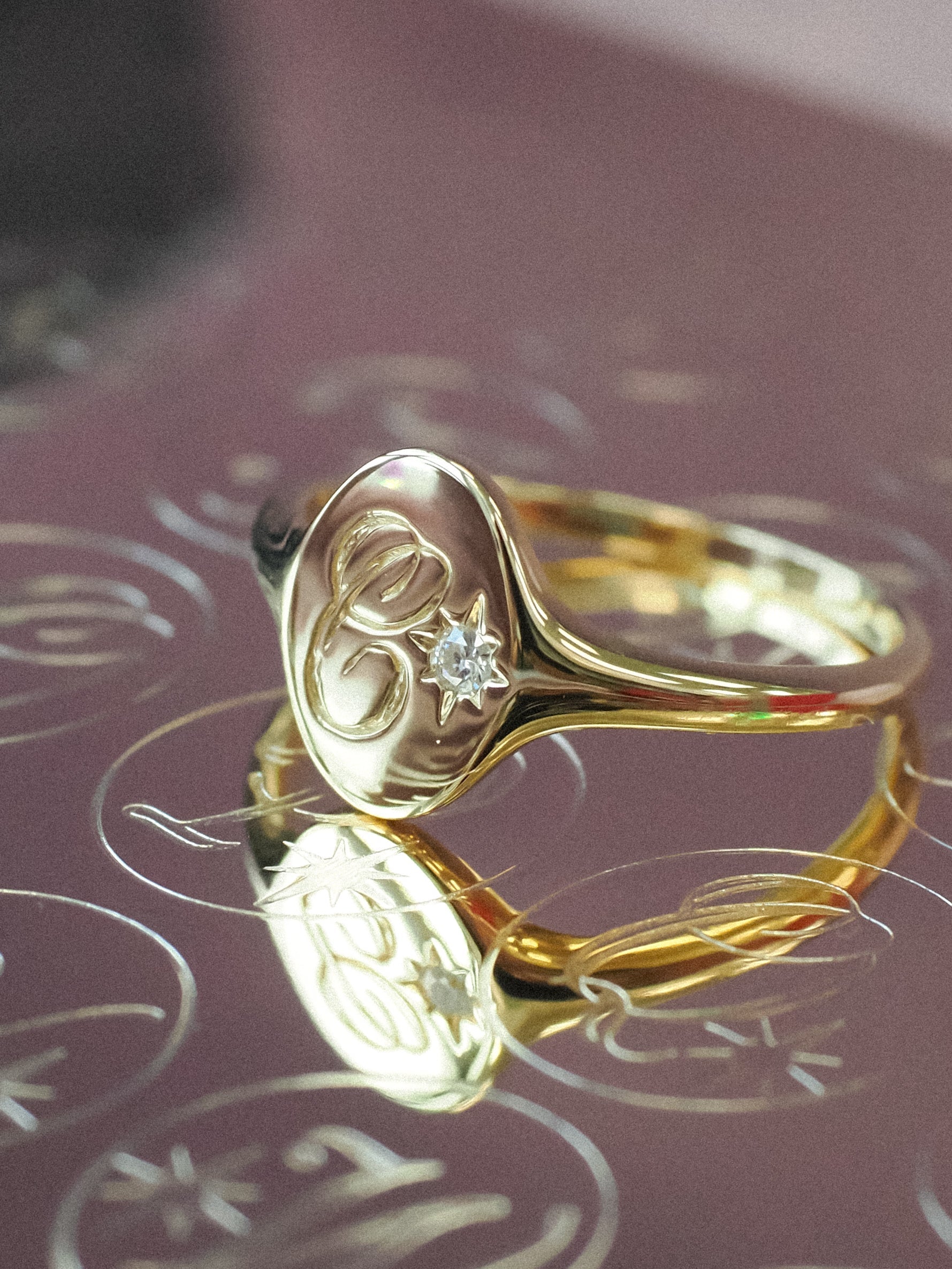 Heirloom 14K Yellow Gold Initial Diamond Signet Ring