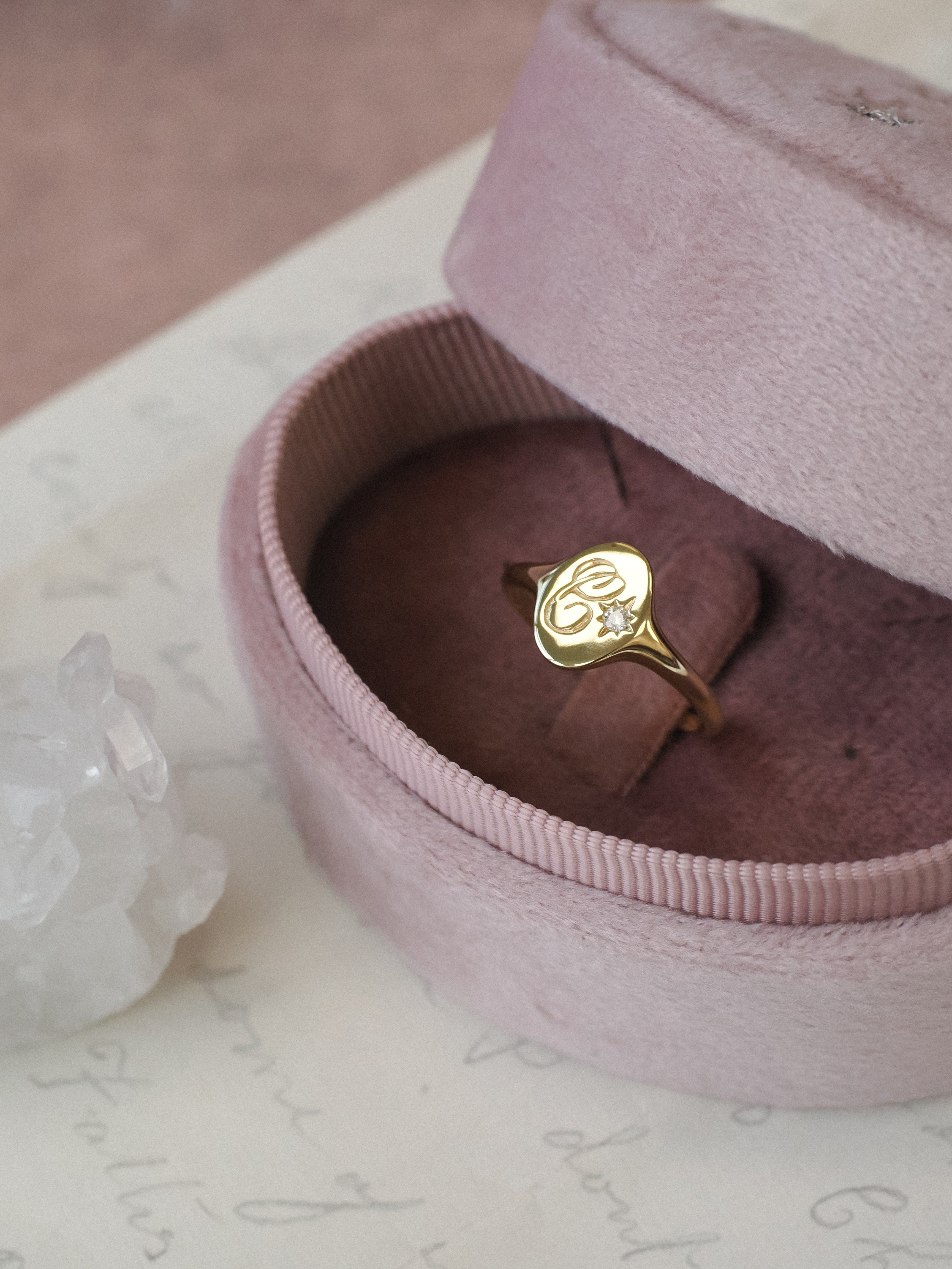 Heirloom 14K Yellow Gold Initial Diamond Signet Ring