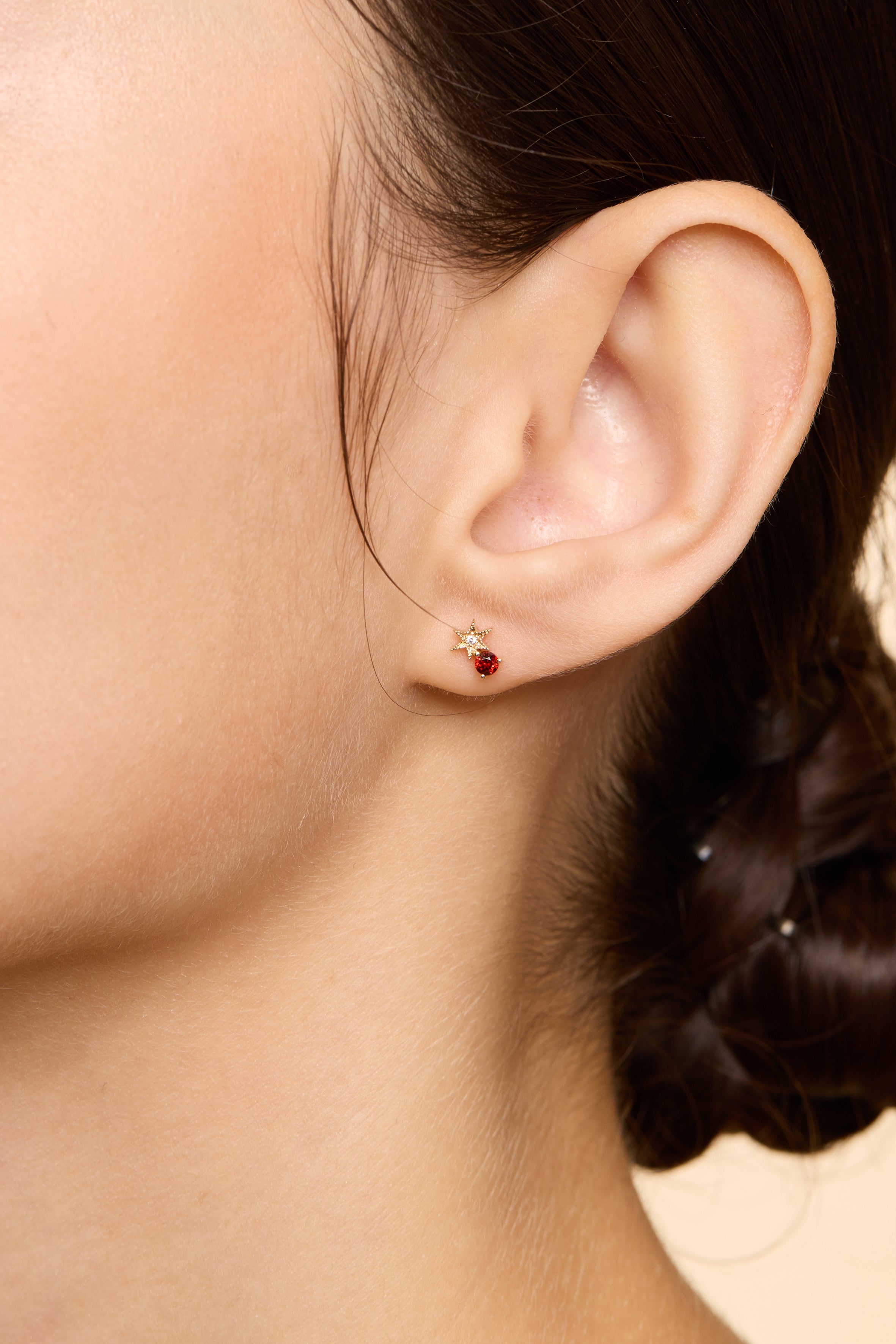 14K Gold Birthstone Star Earrings (Pair)