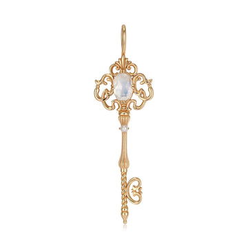 Moonstone & Pearl Gold Key Pendant - Bewitched