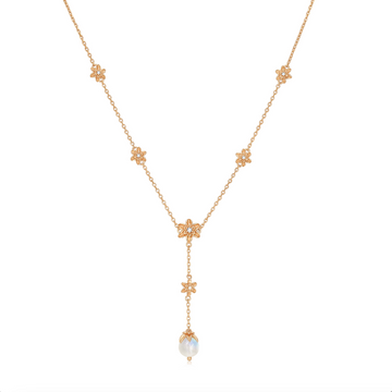 Moonstone Gold Floral Lariat Necklace - Daffodil