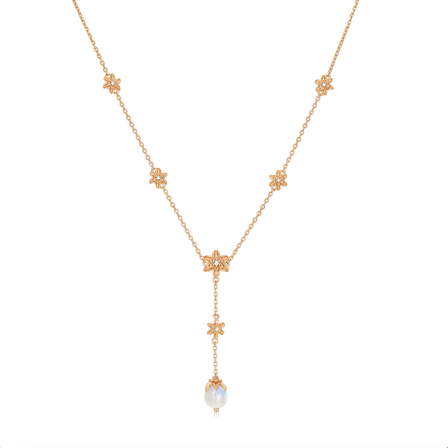 Moonstone Gold Floral Lariat Necklace - Daffodil