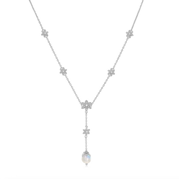 Moonstone Silver Floral Lariat Necklace - Daffodil
