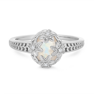 Moonstone Silver Floral Ring - Daffodil
