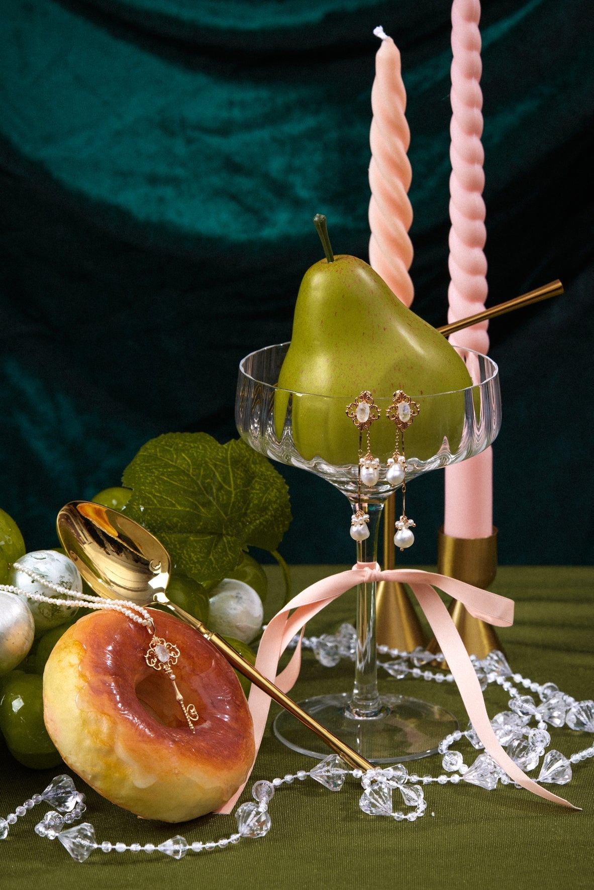 Moonstone & Pearl Gold Key Pendant - Bewitched