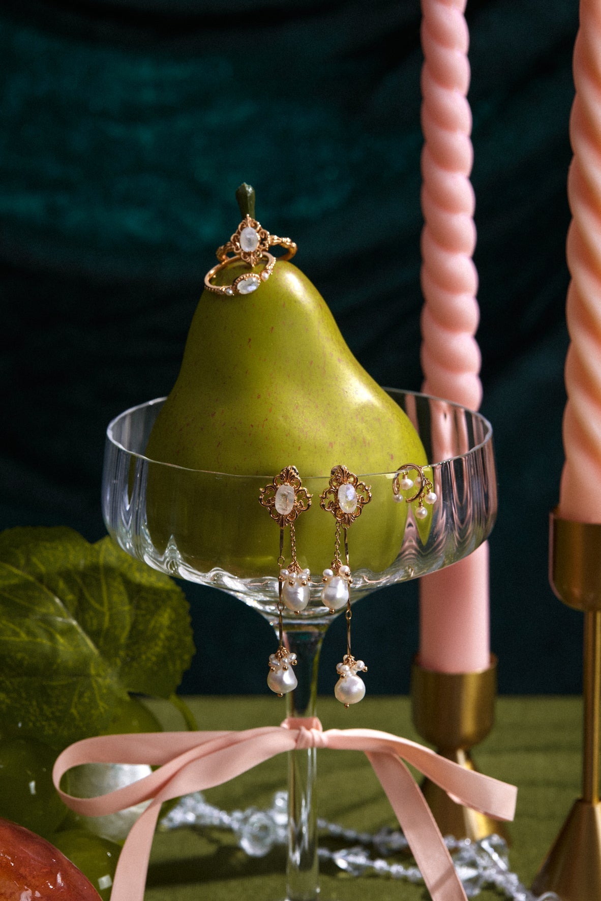 Moonstone & Pearl Gold Drop Earrings - Bewitched