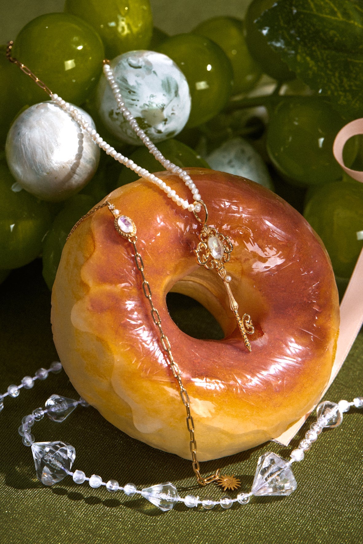 Moonstone & Pearl Gold Key Pendant - Bewitched