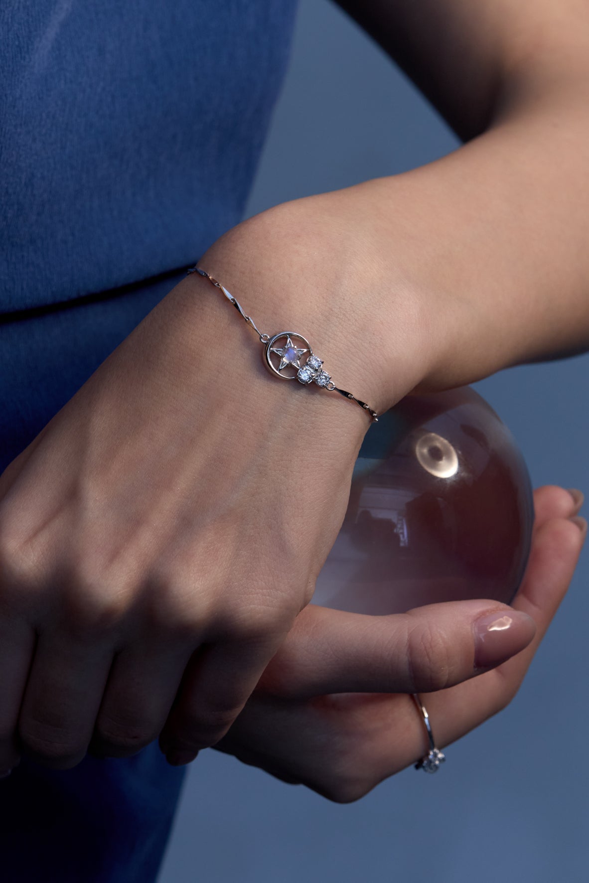 Moonstone Silver Moon & Star Bracelet - Celeste