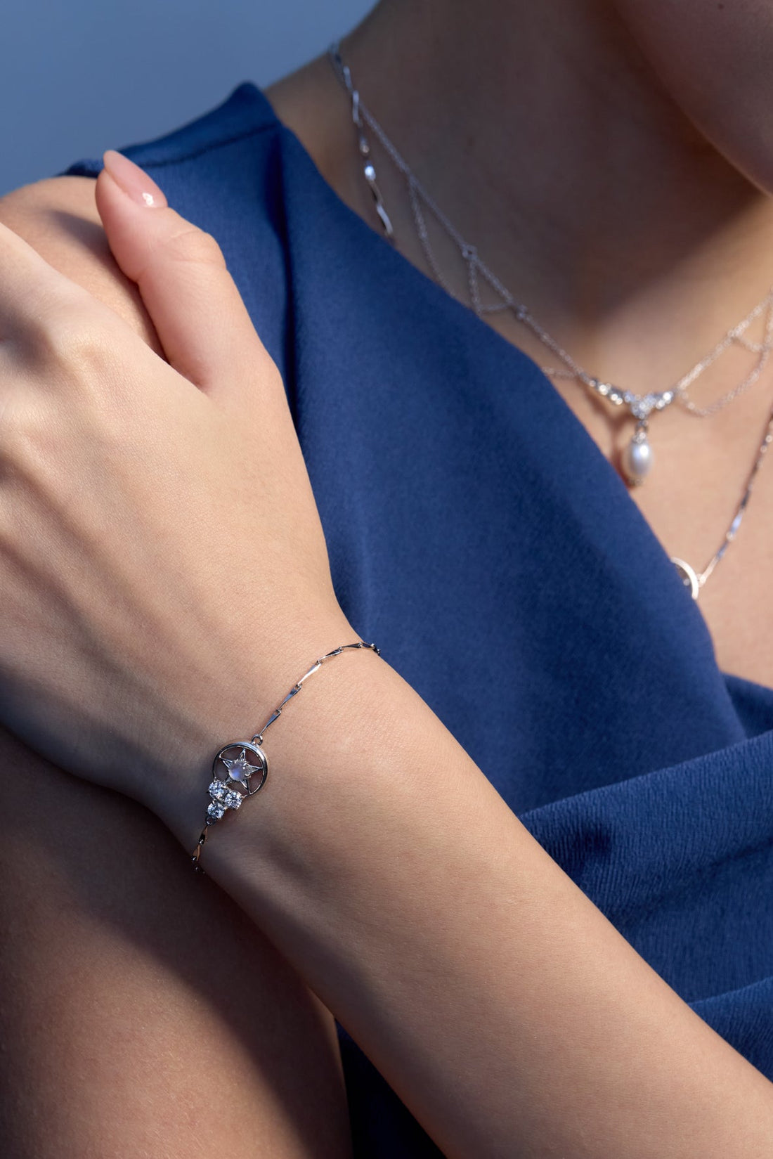 Moonstone Silver Moon & Star Bracelet - Celeste