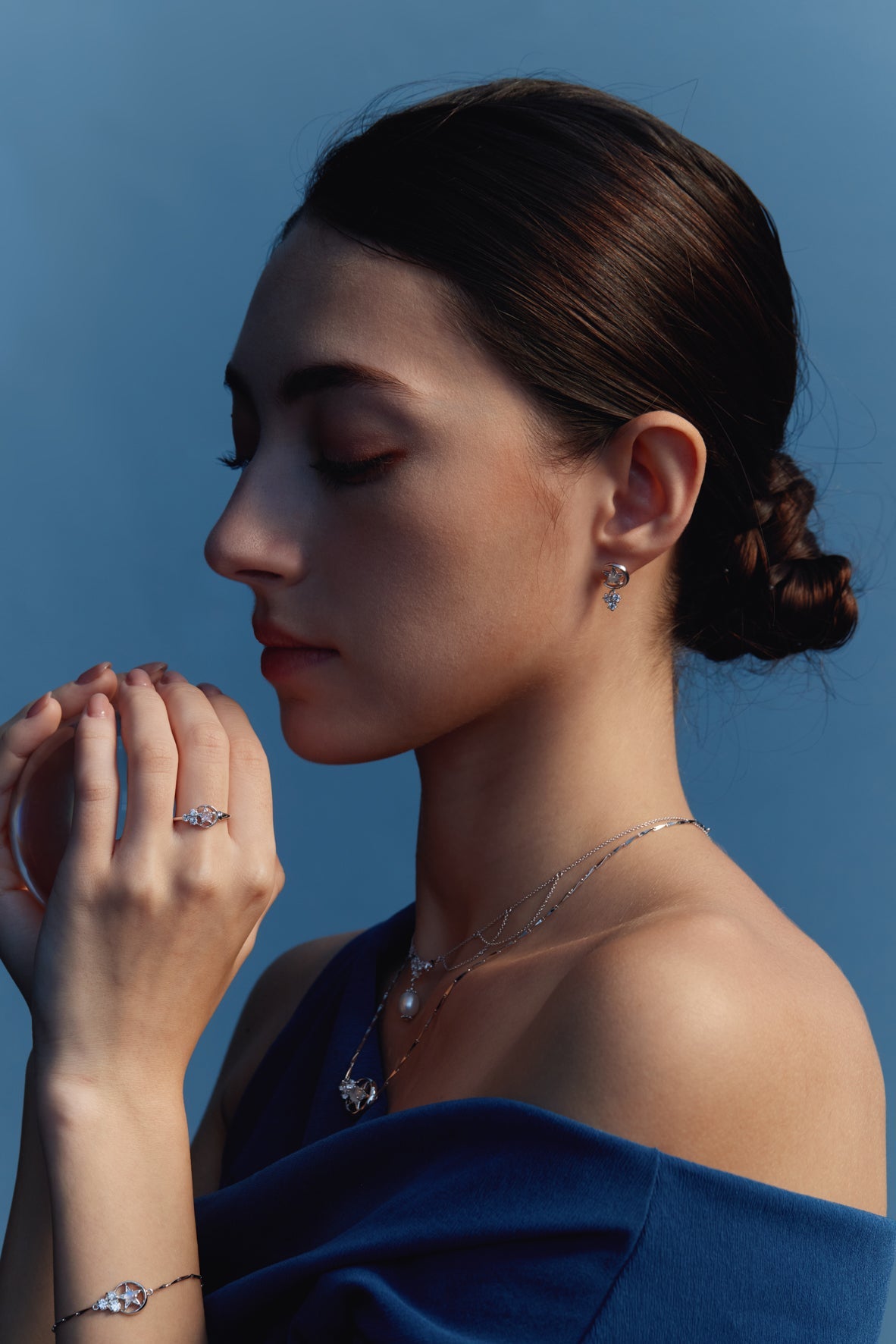 Moonstone Silver Moon & Star Ring - Celeste