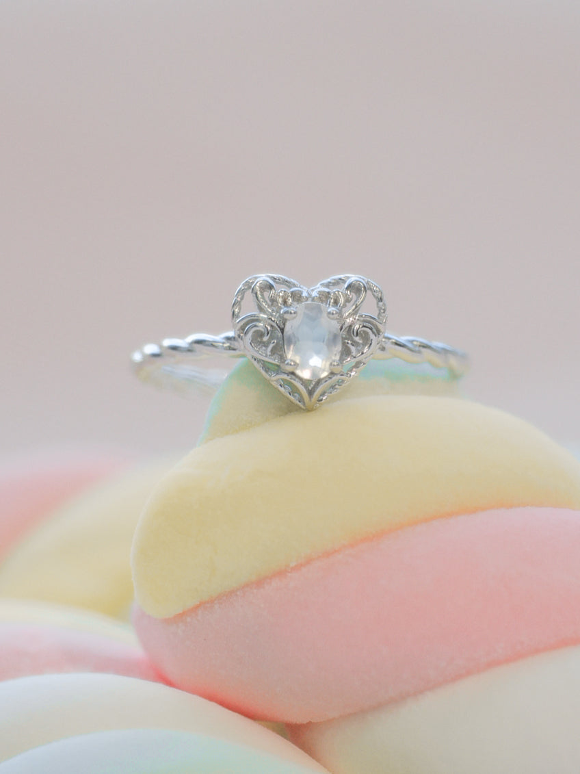 Moonstone Silver Heart Ring - Majesty