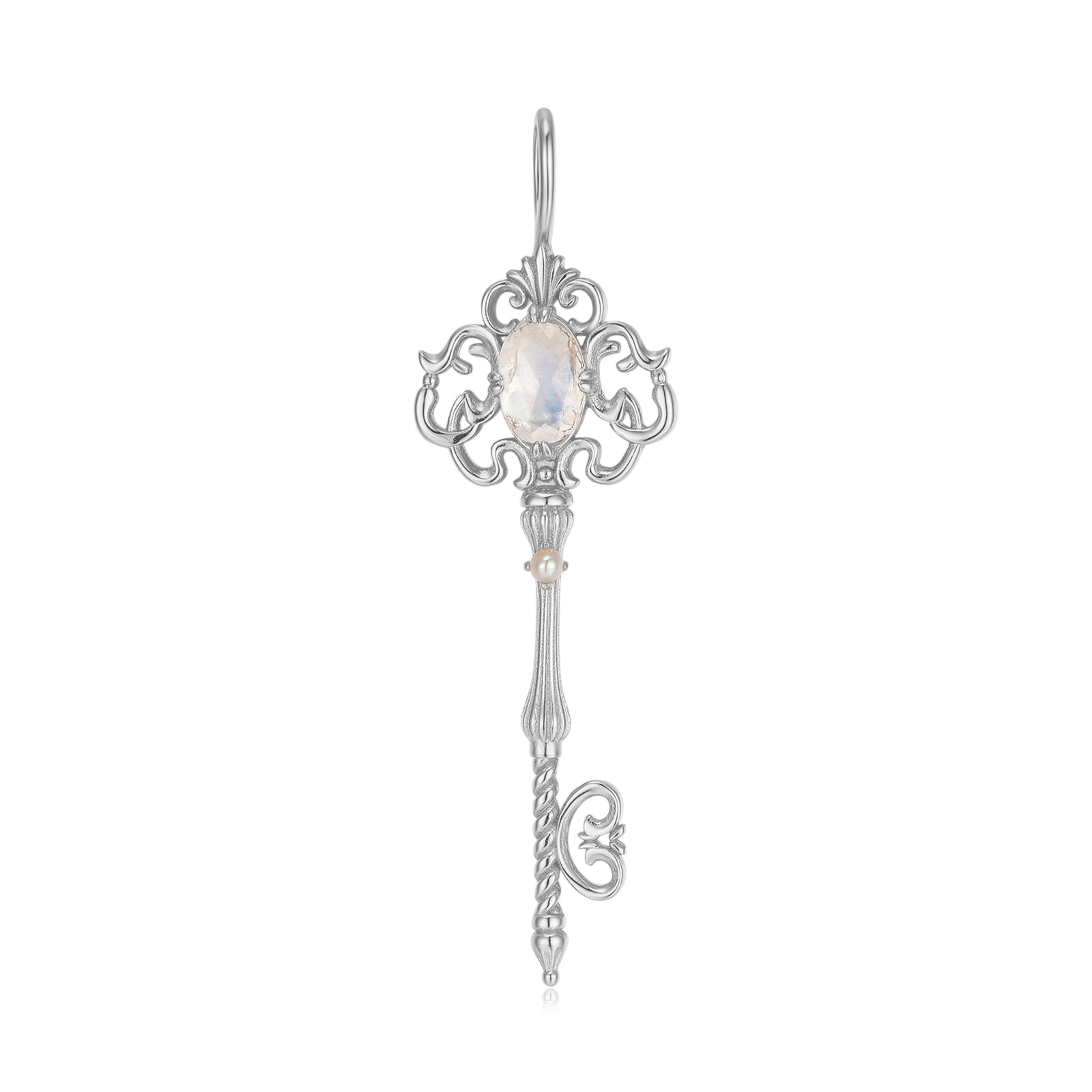 Moonstone & Pearl Silver Key Pendant - Bewitched