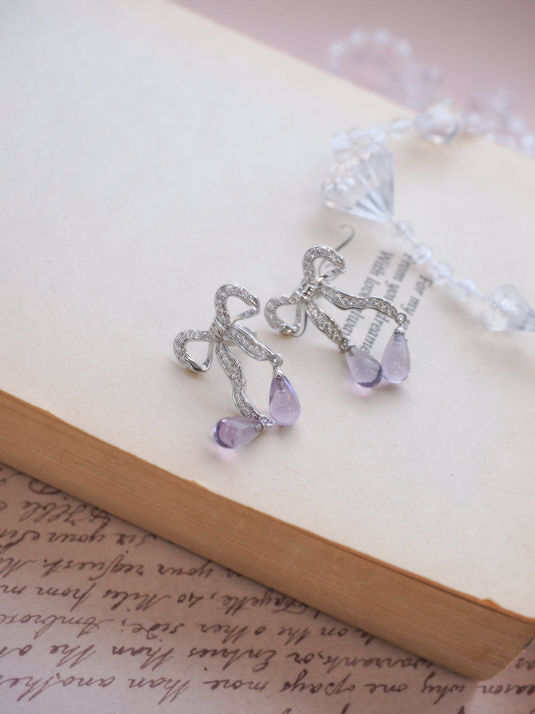 Amethyst Silver Bow Dangle Earrings - Alice