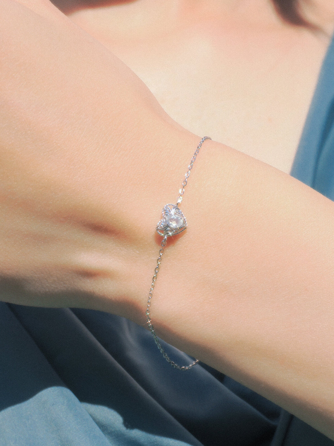 Moonstone Silver Heart Bracelet - Majesty