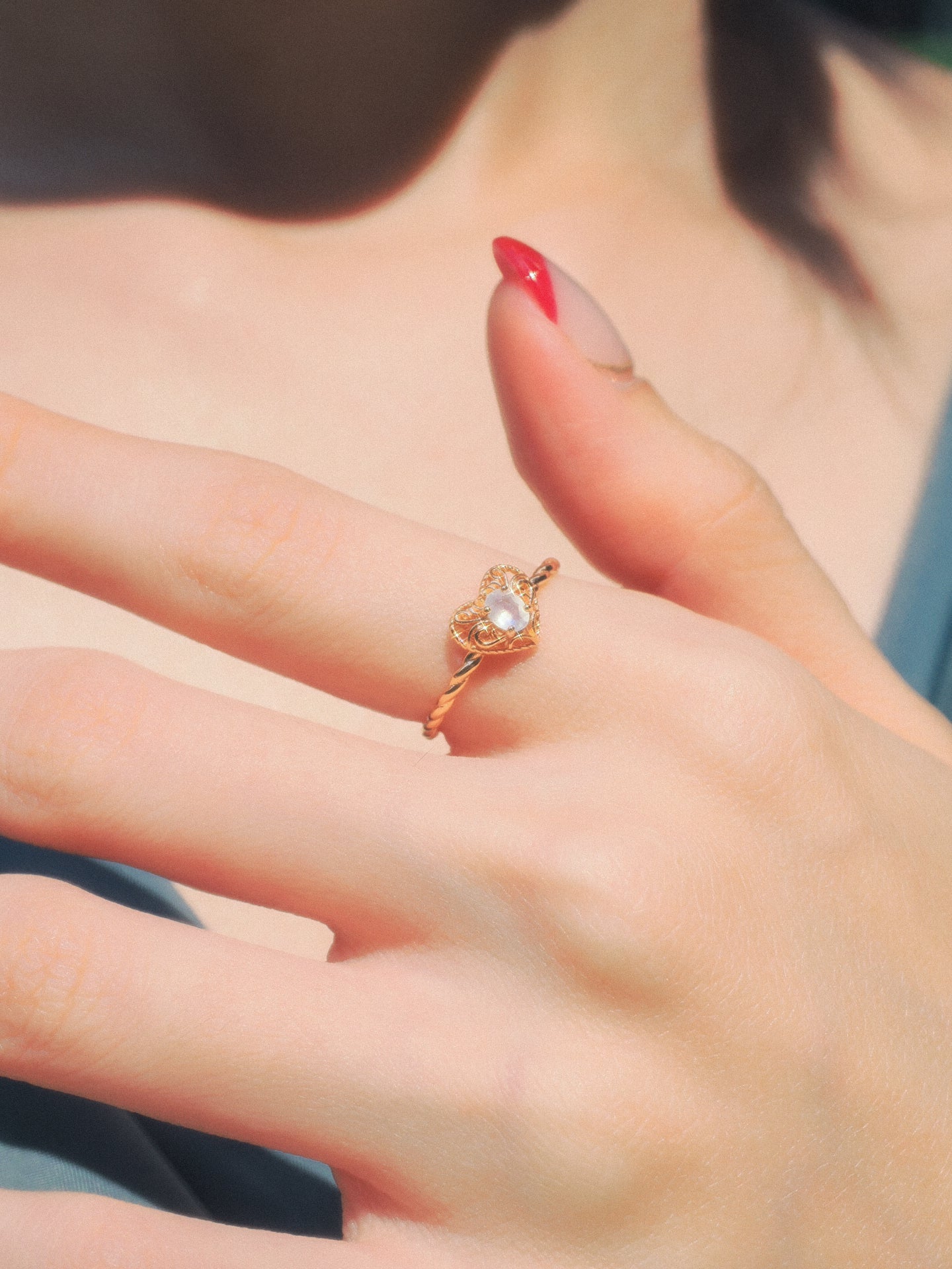 Moonstone Gold Heart Ring - Majesty
