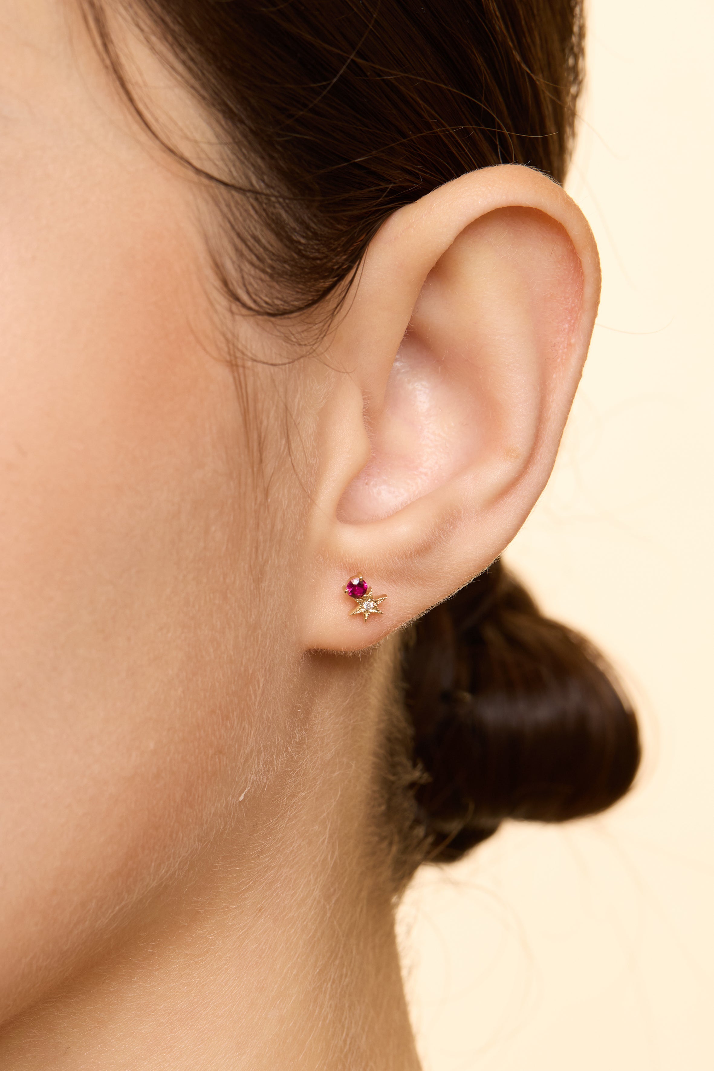 14K Gold Birthstone Star Earrings (Pair)