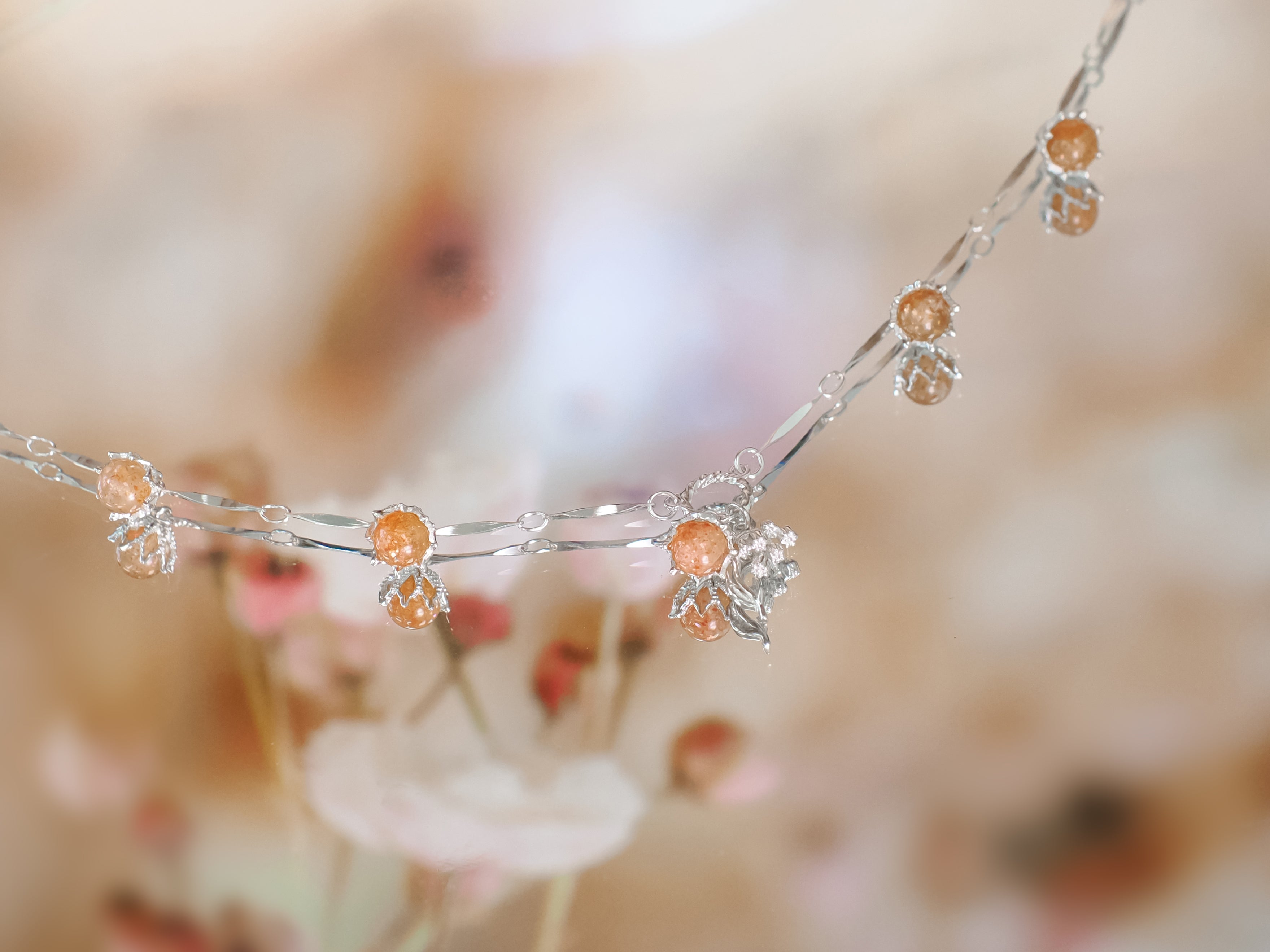 Sunstone Silver Dangle Choker - Lily of the Valley