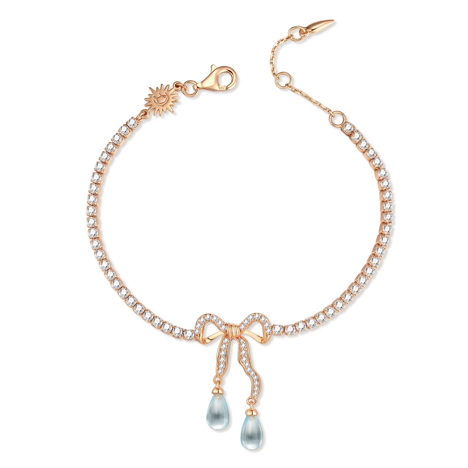 Blue Topaz Gold Bow Tennis Bracelet - Alice