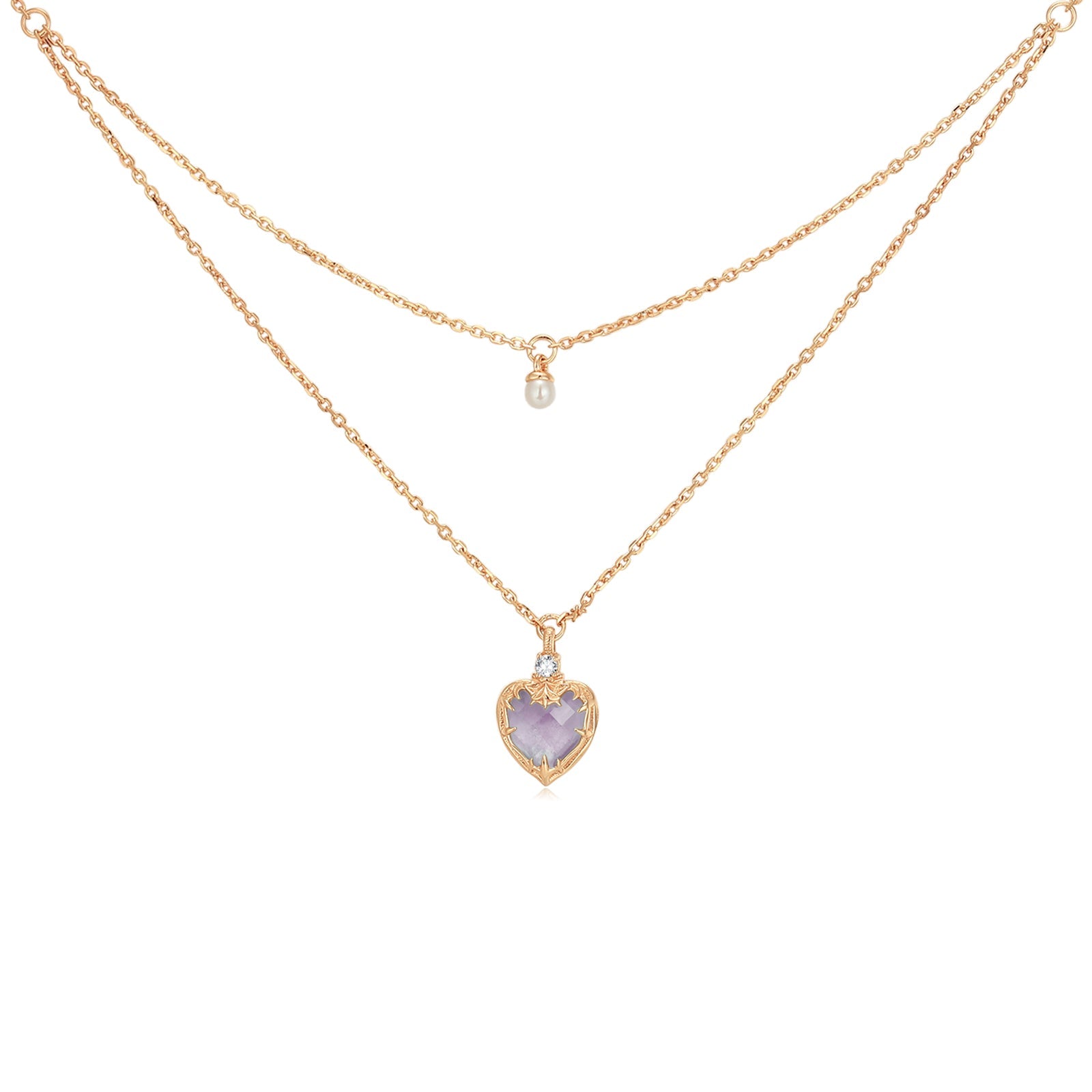 Lavender Quartz & Pearl Gold Layered Necklace - Miracle