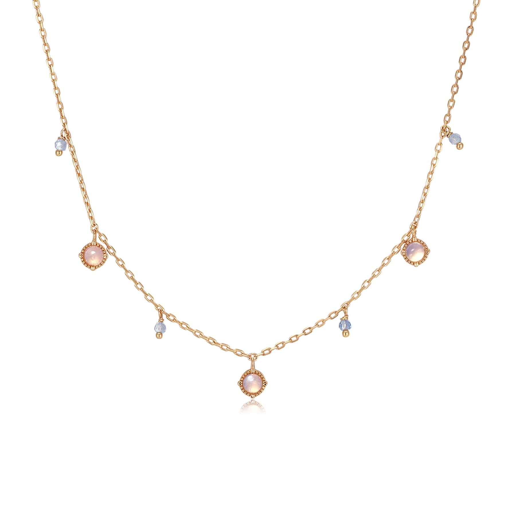 Aquamarine & Moonstone Gold Dangle Choker