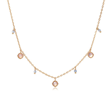 Aquamarine & Moonstone Gold Dangle Choker