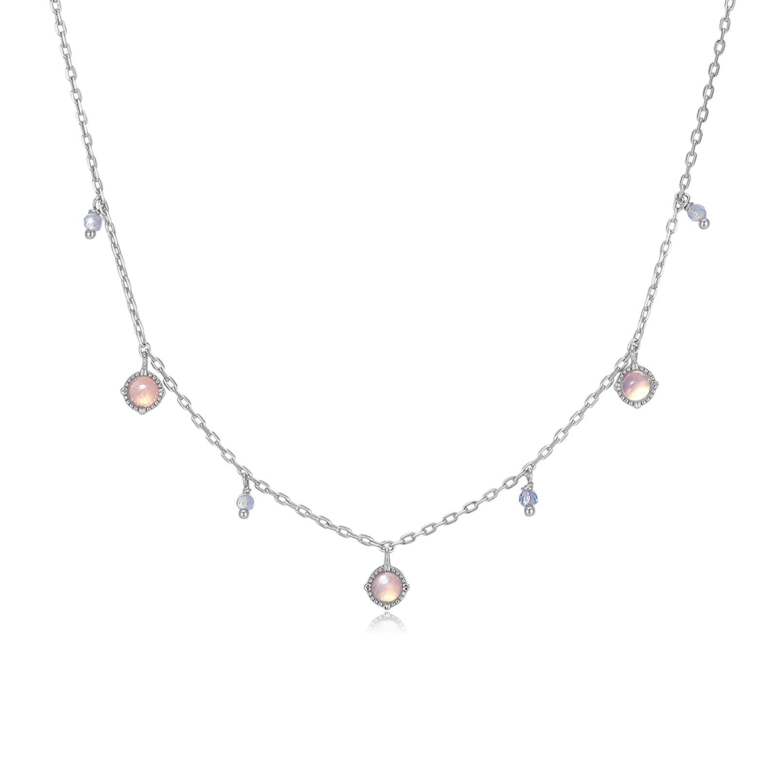 Aquamarine & Moonstone Silver Dangle Choker