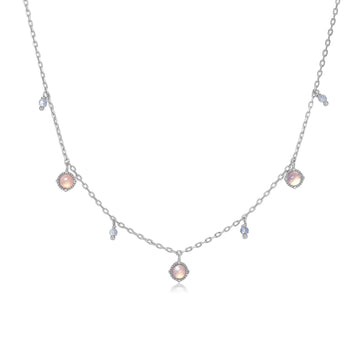 Aquamarine & Moonstone Silver Dangle Choker