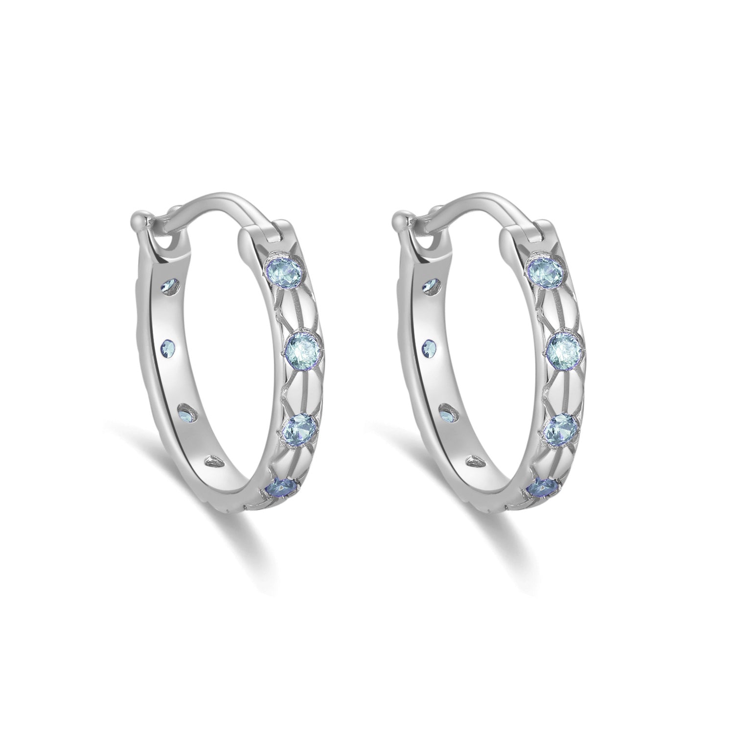 Baby Blue Silver Huggie Earrings - Celestial