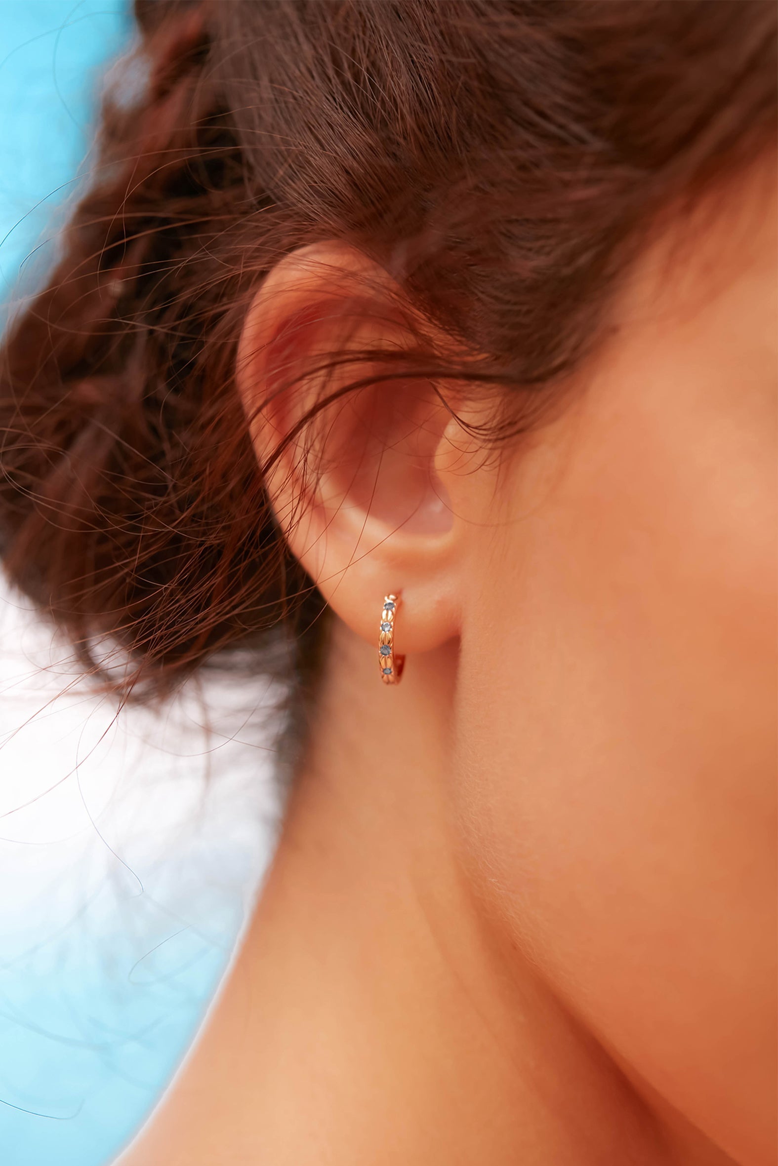 Baby Blue Gold Huggie Earrings - Celestial