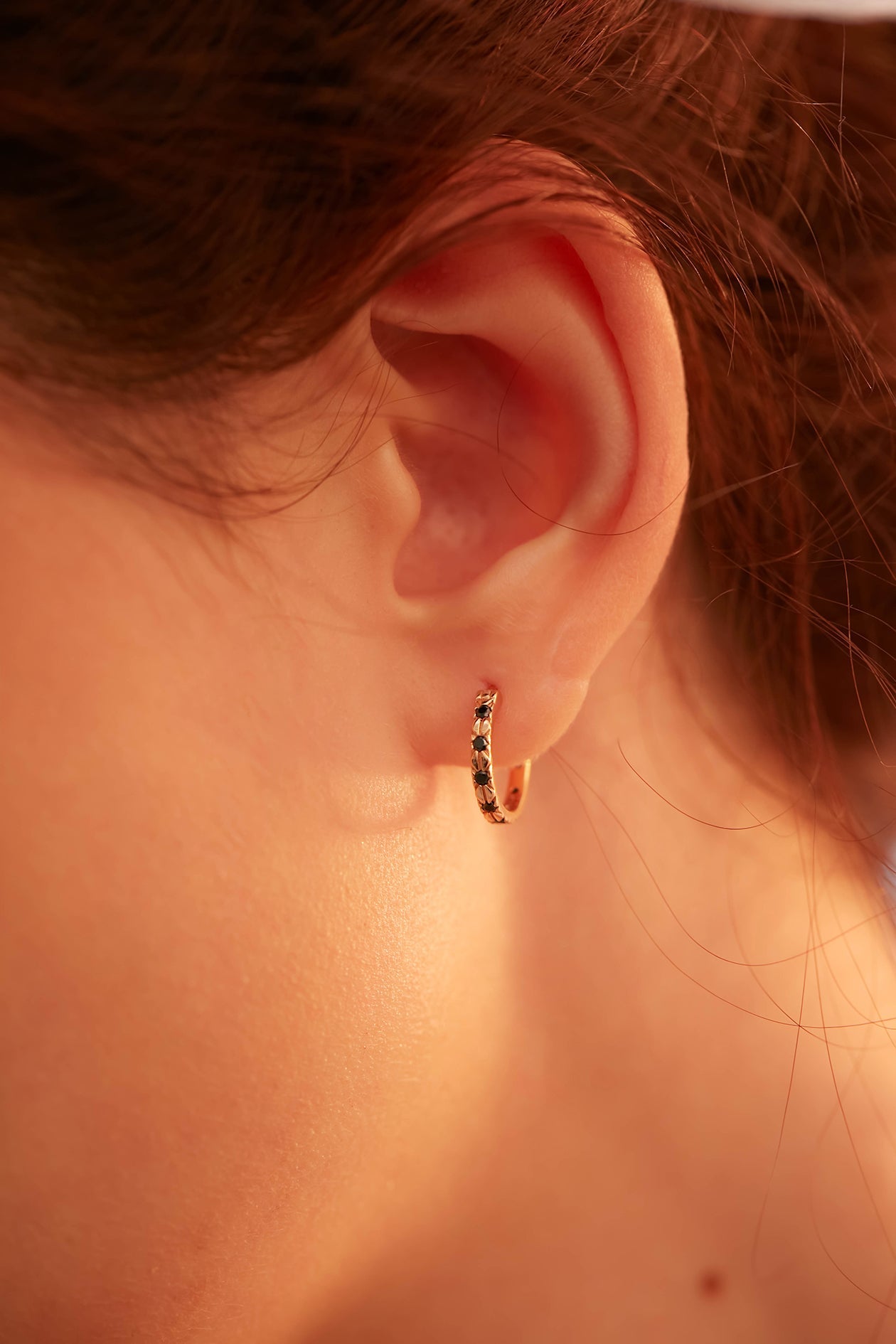 Black Spinel Silver Huggie Earrings - Celestial