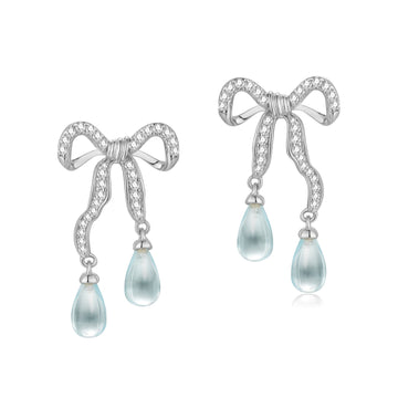 Blue Topaz Silver Bow Dangle Earrings - Alice