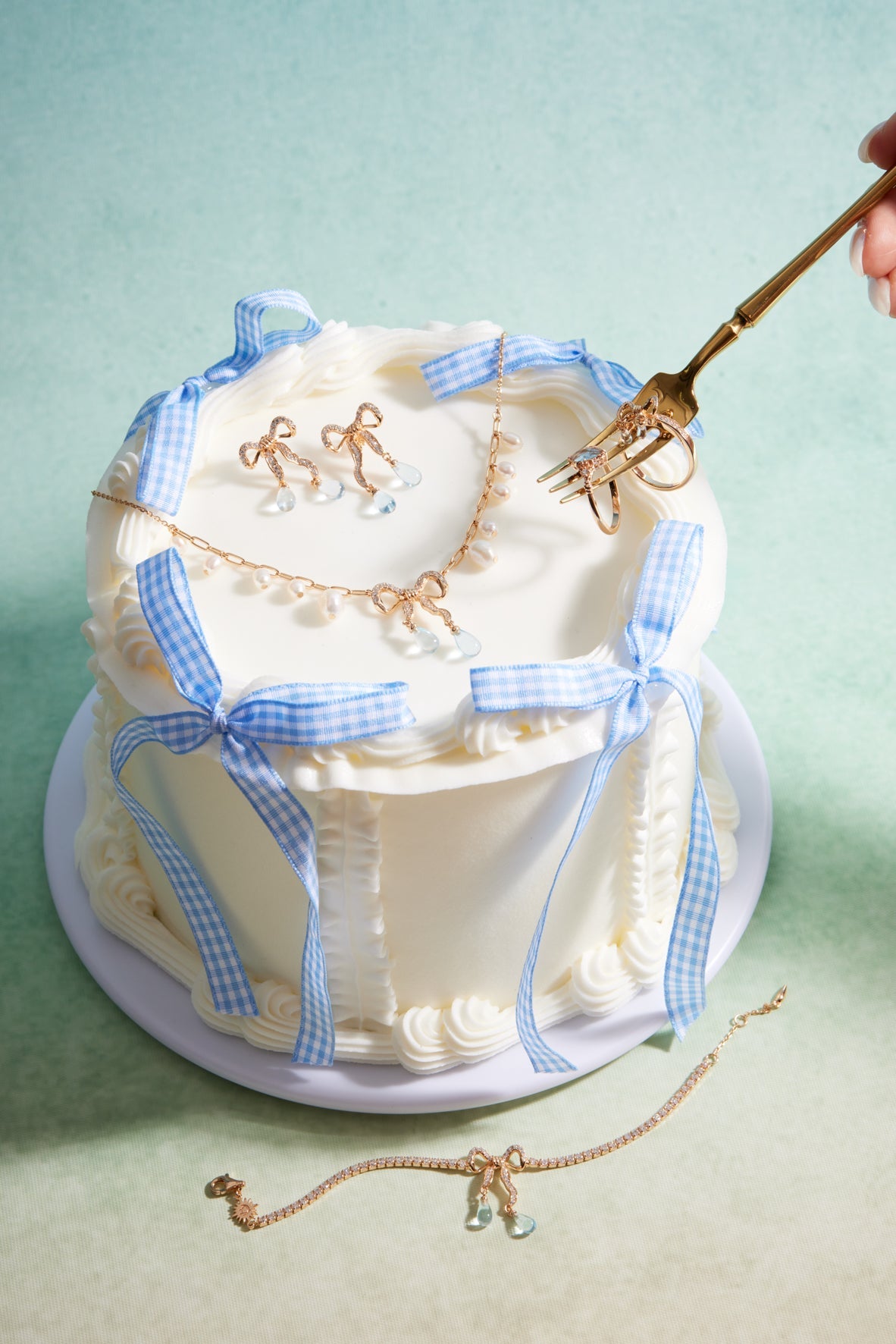 Blue Topaz Gold Bow Tennis Bracelet - Alice