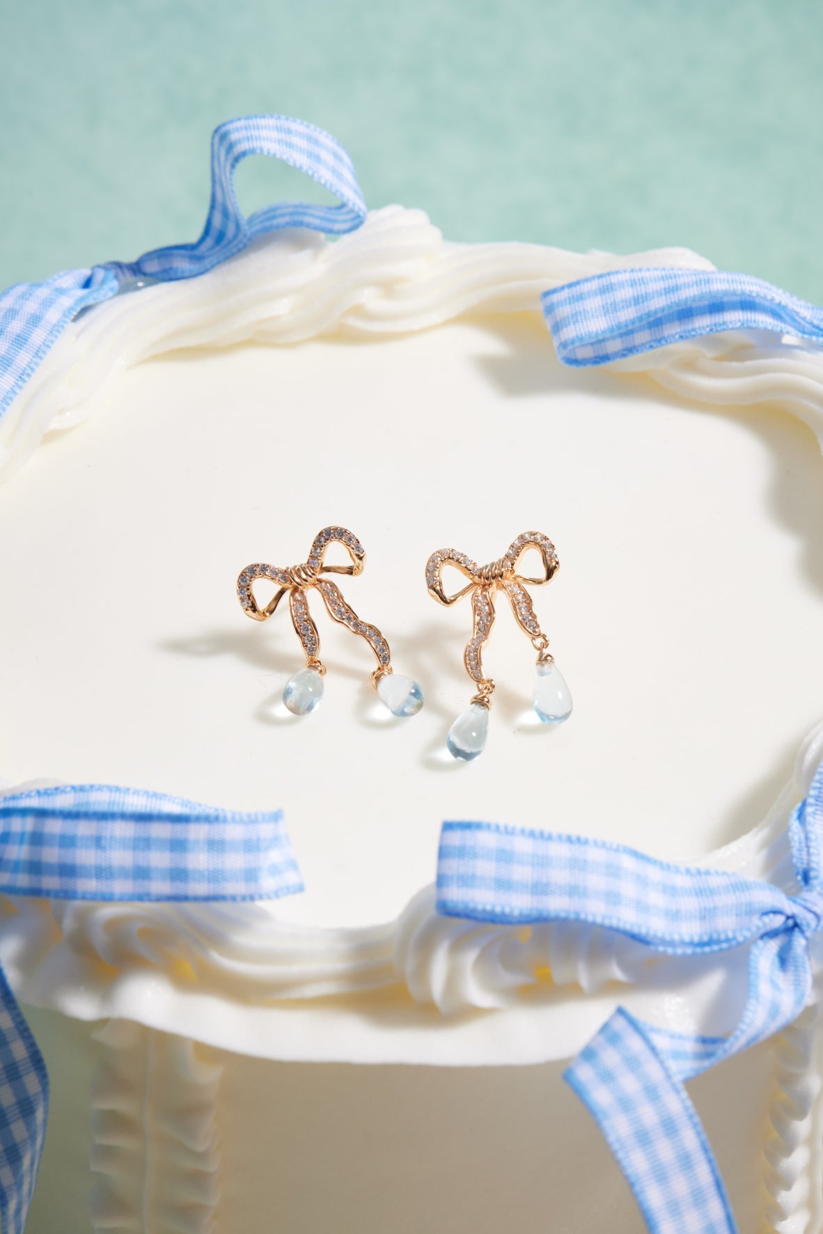 Blue Topaz Gold Bow Dangle Earrings - Alice