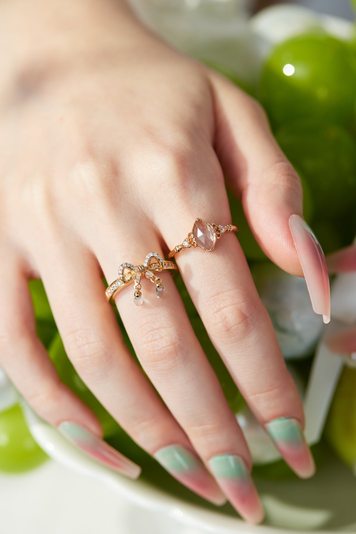 Blue Topaz Gold Bow Dangle Ring - Alice