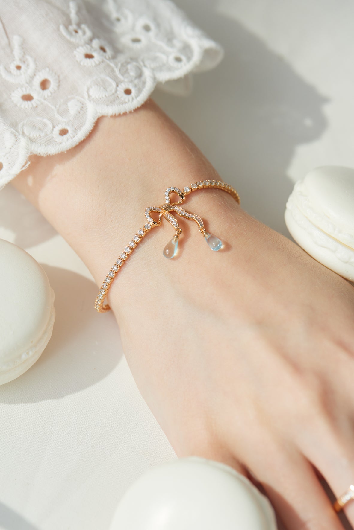 Blue Topaz Gold Bow Tennis Bracelet - Alice