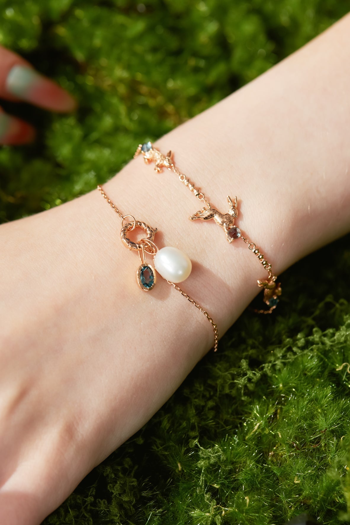 Blue Topaz Gold Leaping Rabbit Bracelet