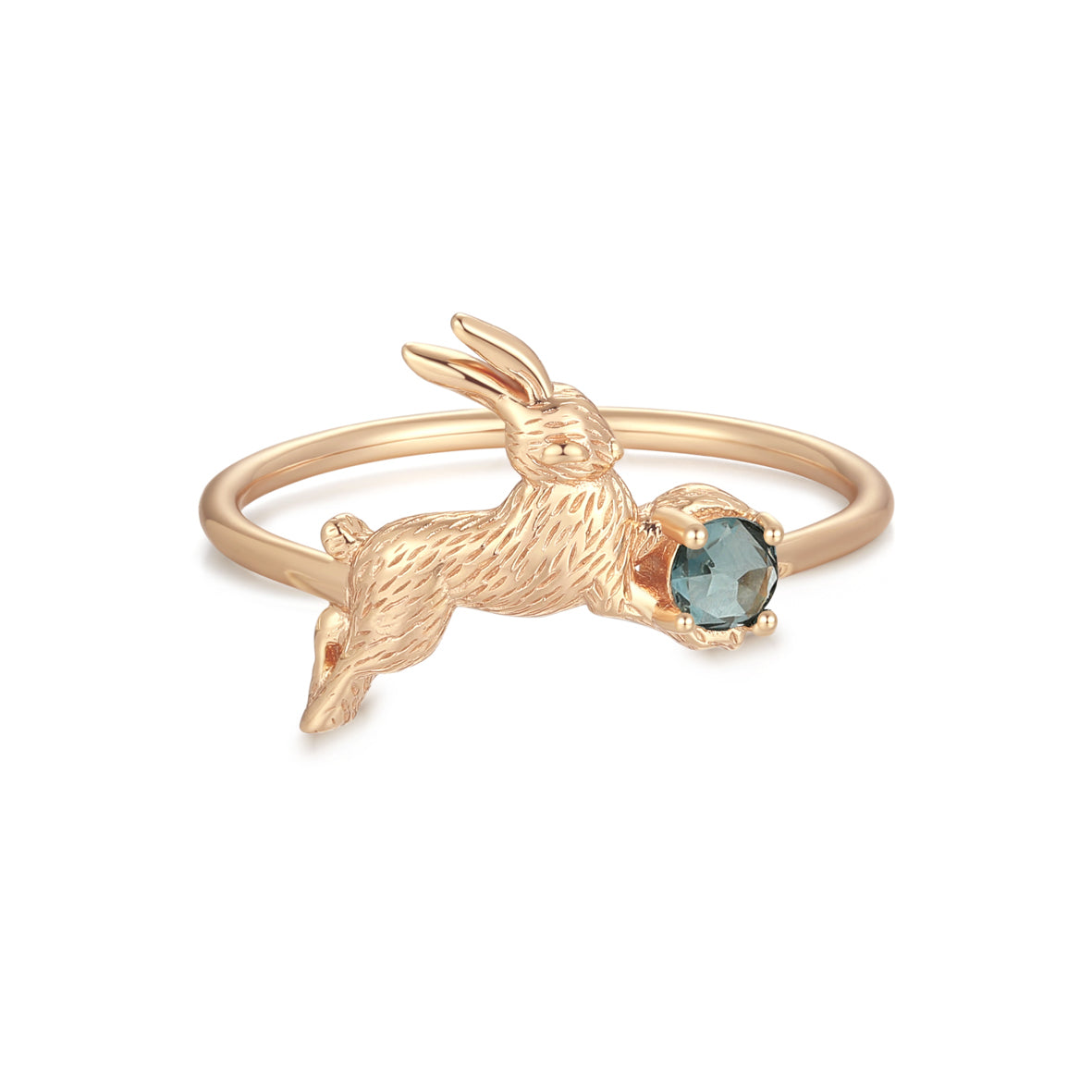 Blue Topaz Gold Leaping Rabbit Ring