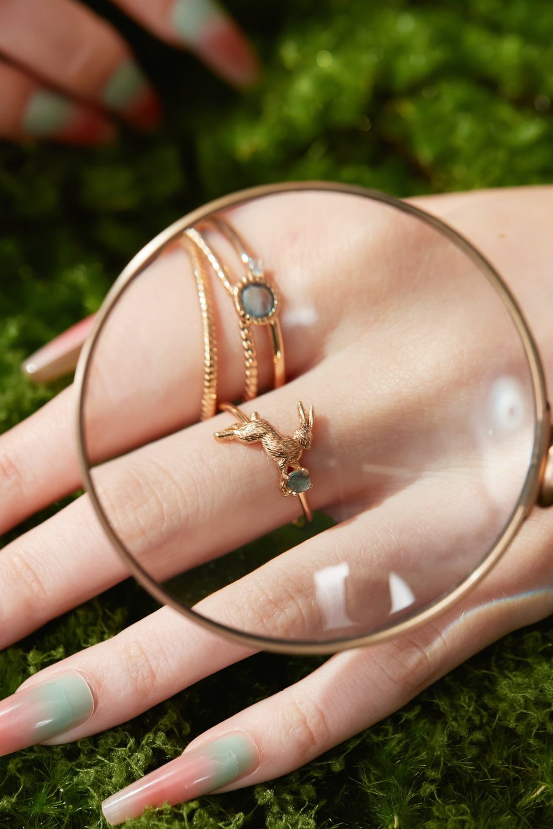 Blue Topaz Gold Leaping Rabbit Ring